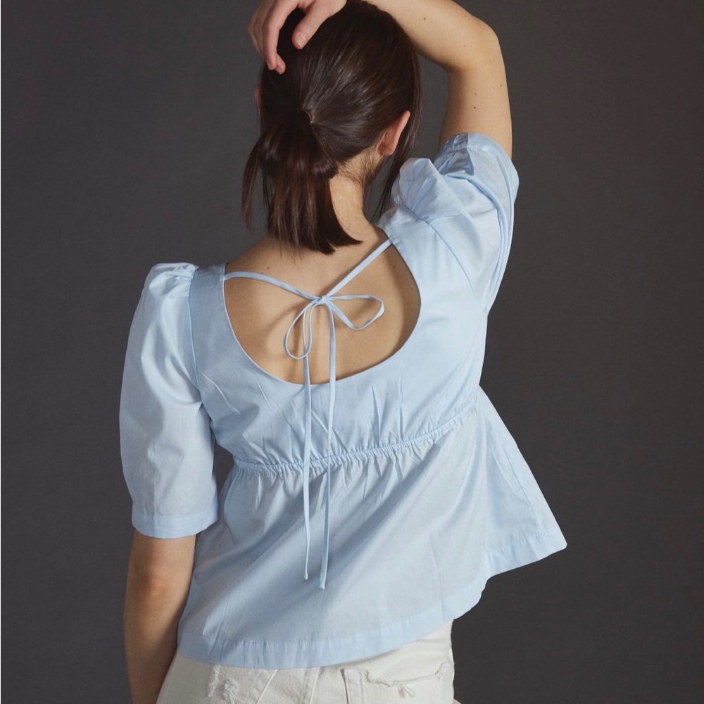 NWT Anthropologie Short Sleeve Scoop Neck Cotton Blouse, size S - Picture 2 of 9